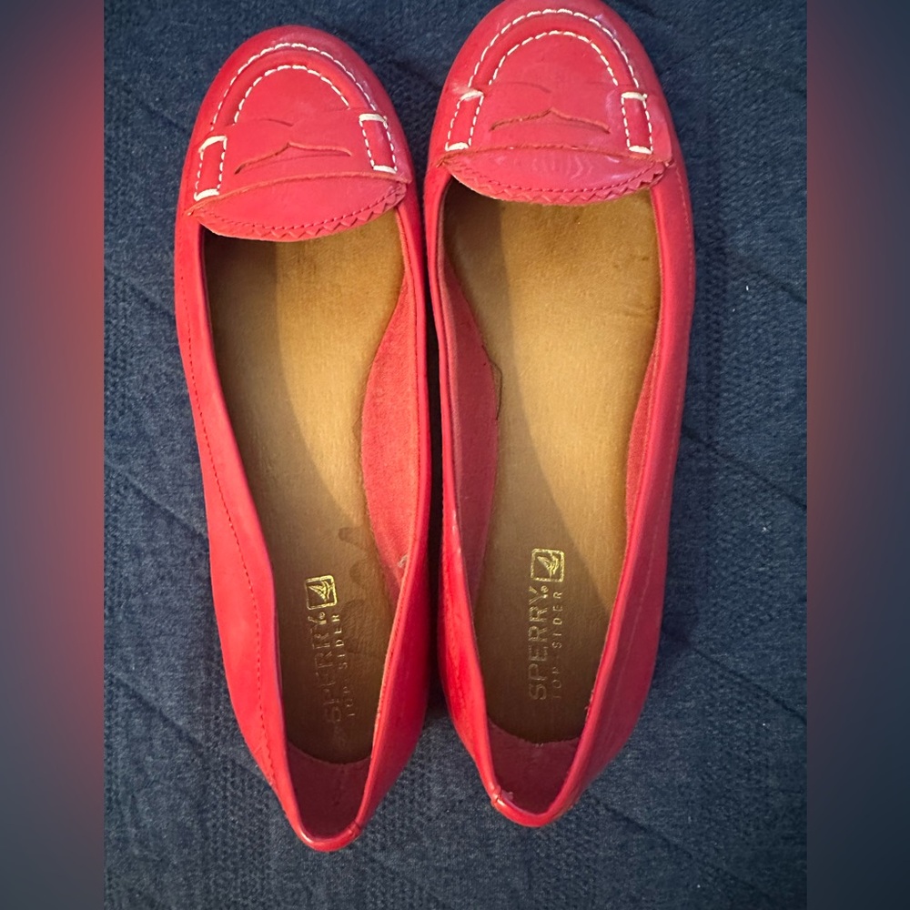 Red Sperry Topsider Penny Loafer Style
